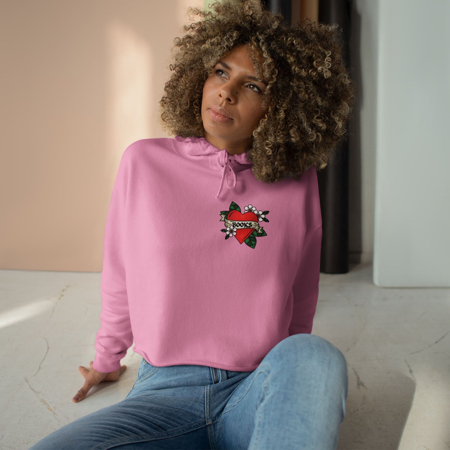 Books Heart Tattoo Crop Hoodie