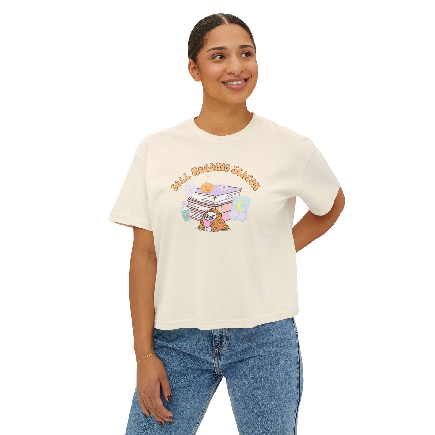 Fall Reading Season Pastel Cropped Tee