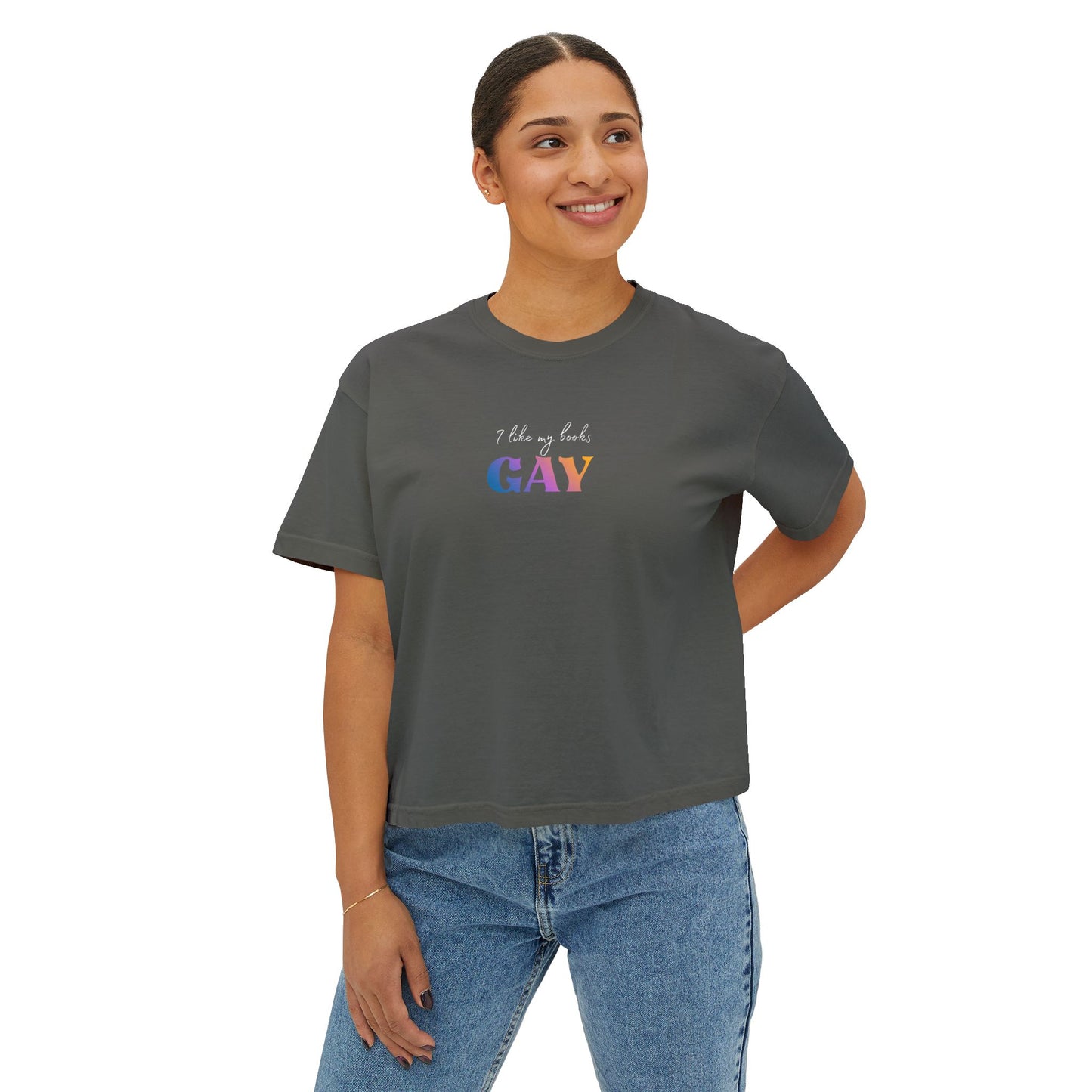 I Like My Books Gay Boxy Crop Tee