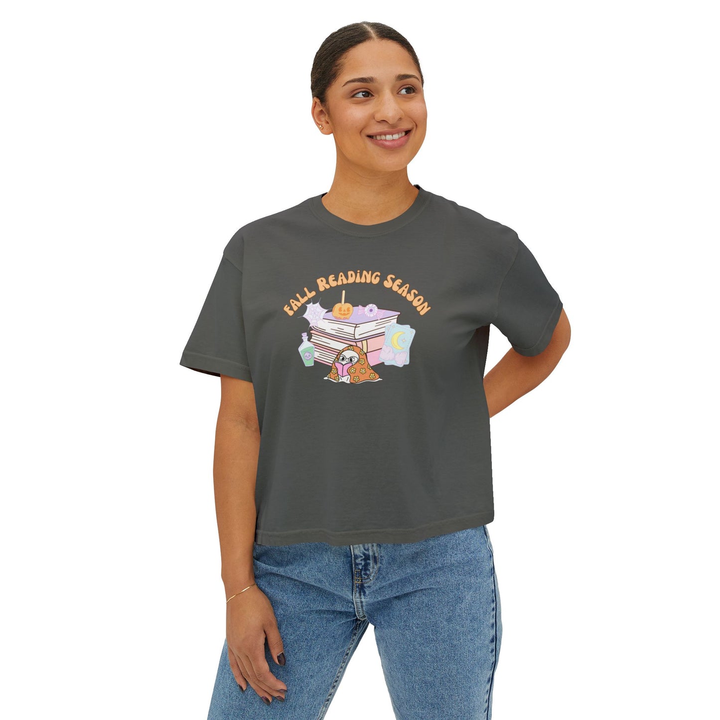 Fall Reading Season Pastel Cropped Tee