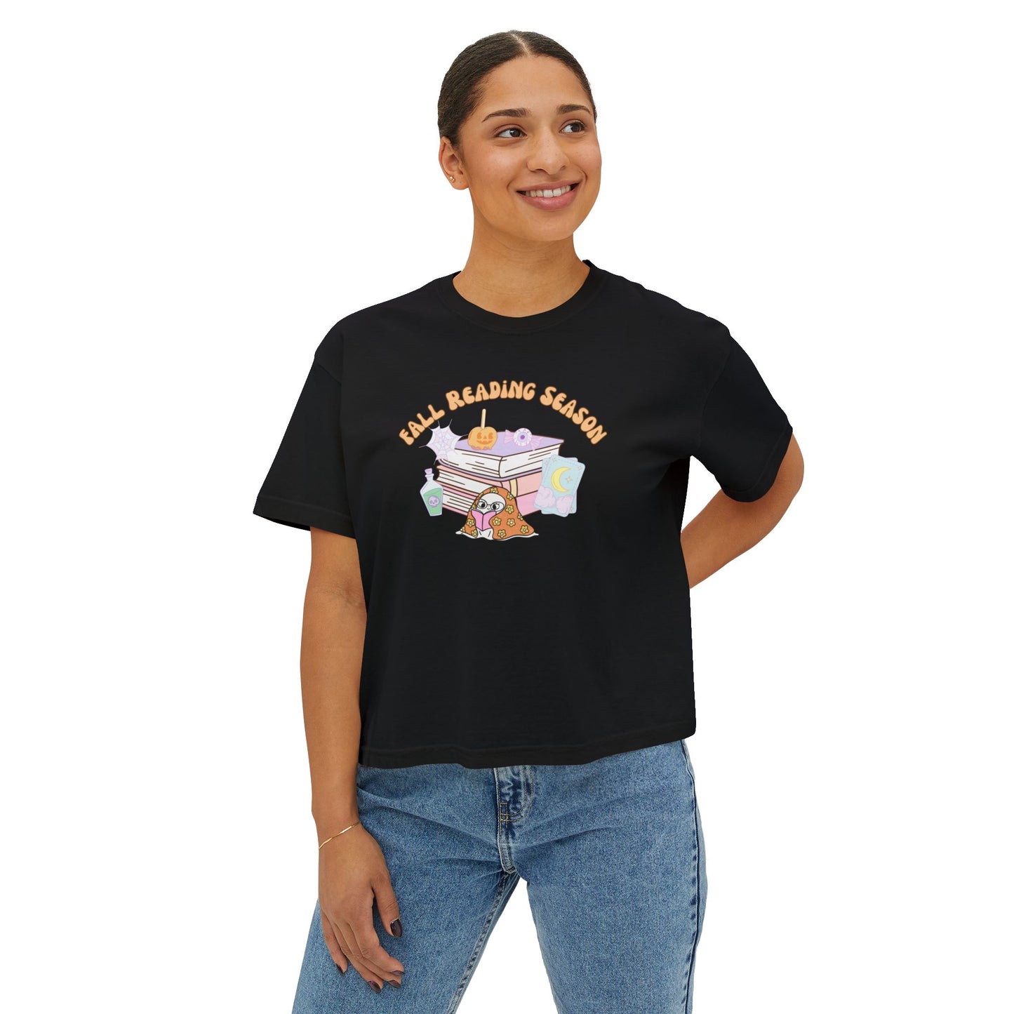 Fall Reading Season Pastel Cropped Tee