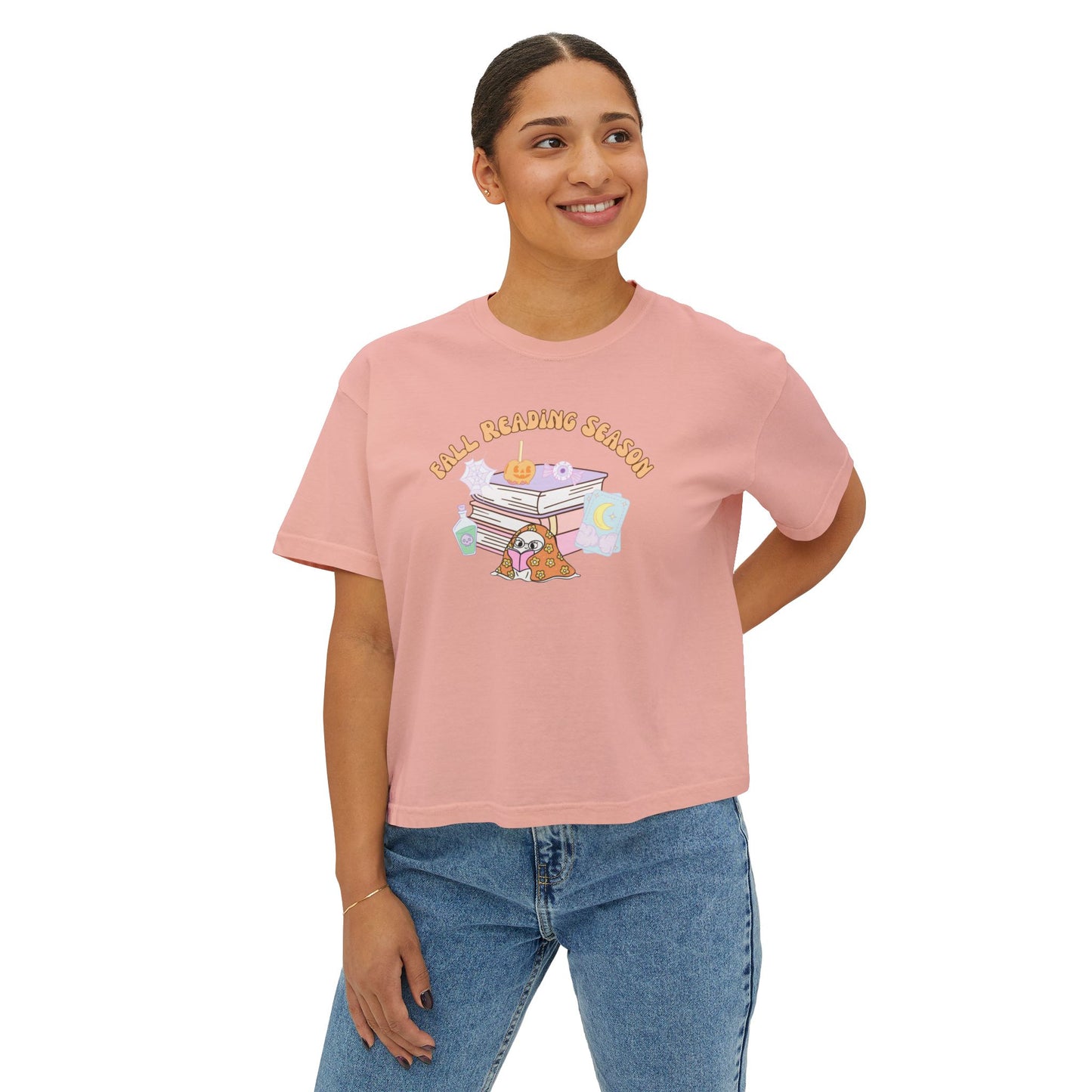 Fall Reading Season Pastel Cropped Tee