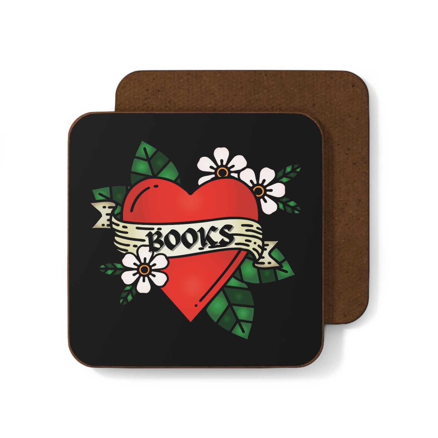 Retro Heart 'Books' Tattoo Coaster