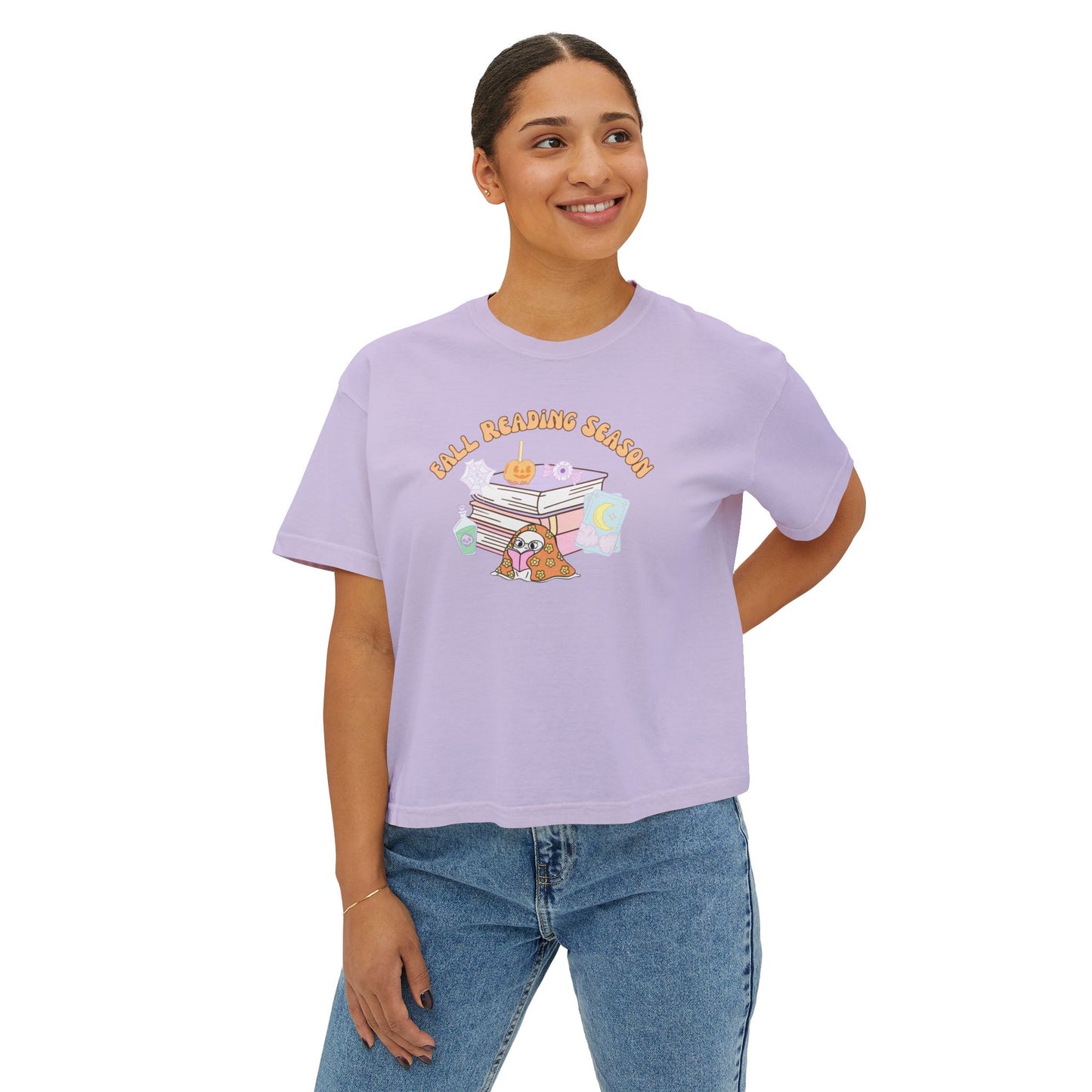 Fall Reading Season Pastel Cropped Tee