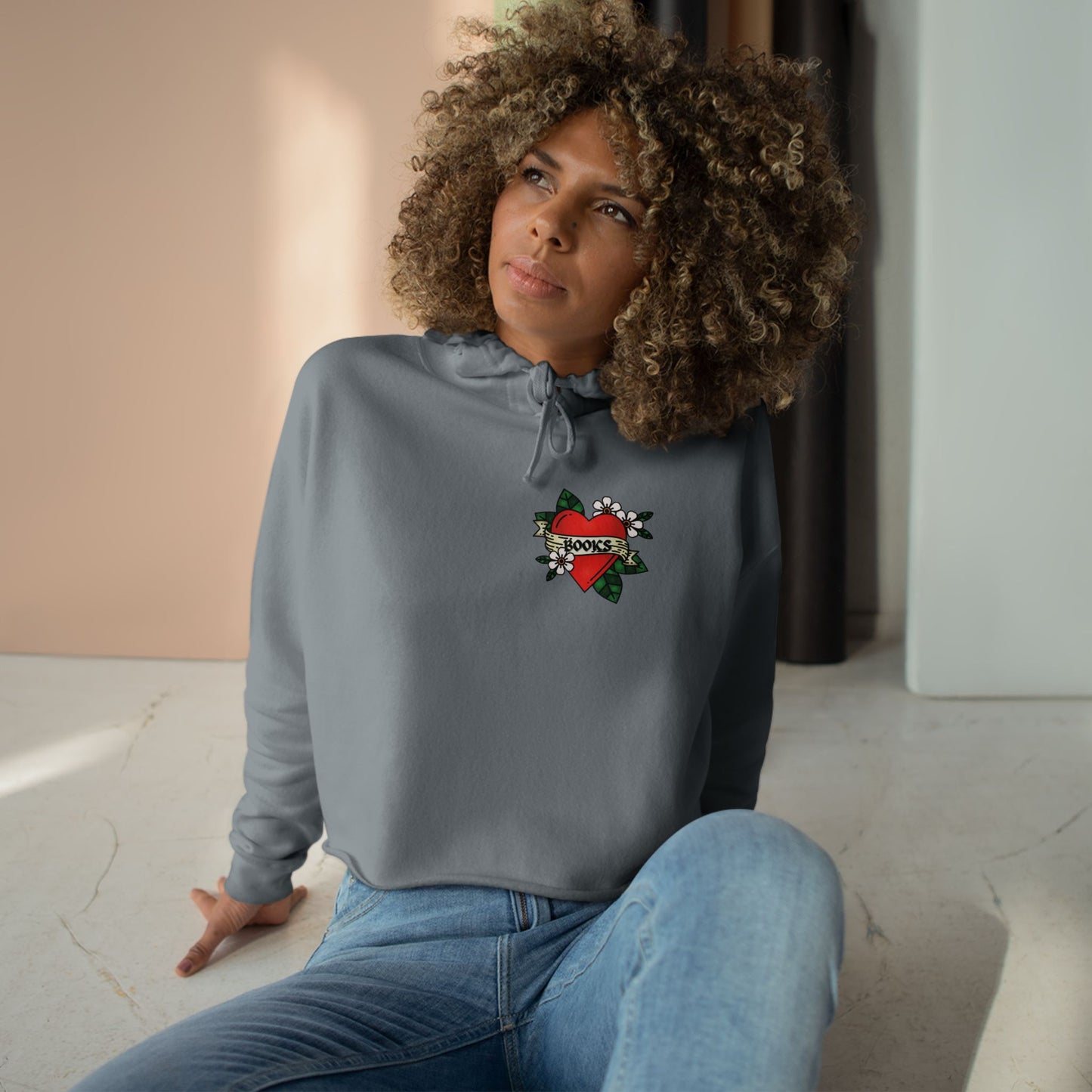 Books Heart Tattoo Crop Hoodie