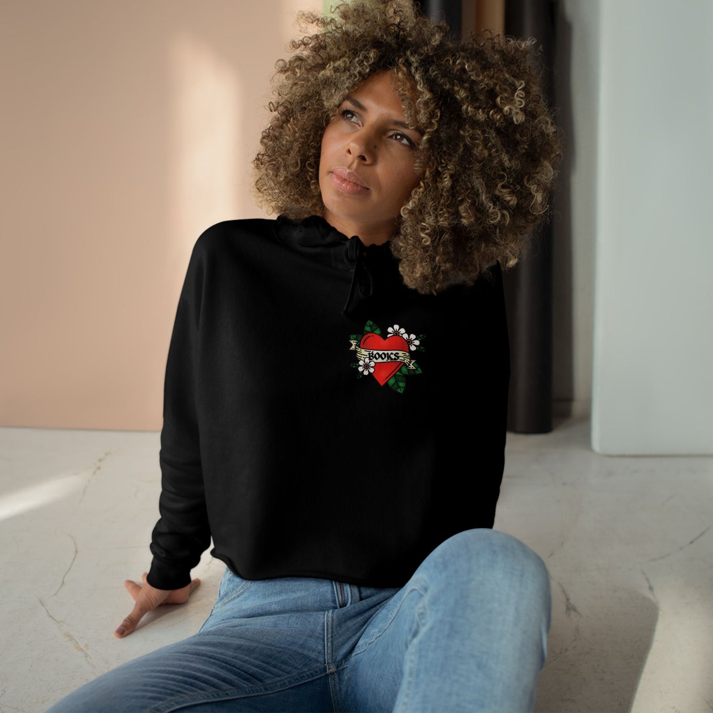 Books Heart Tattoo Crop Hoodie